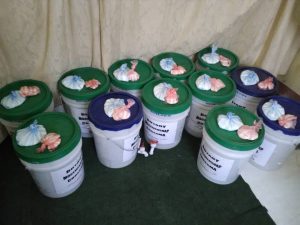 5 gallon buckets with spigots chlorine and soap