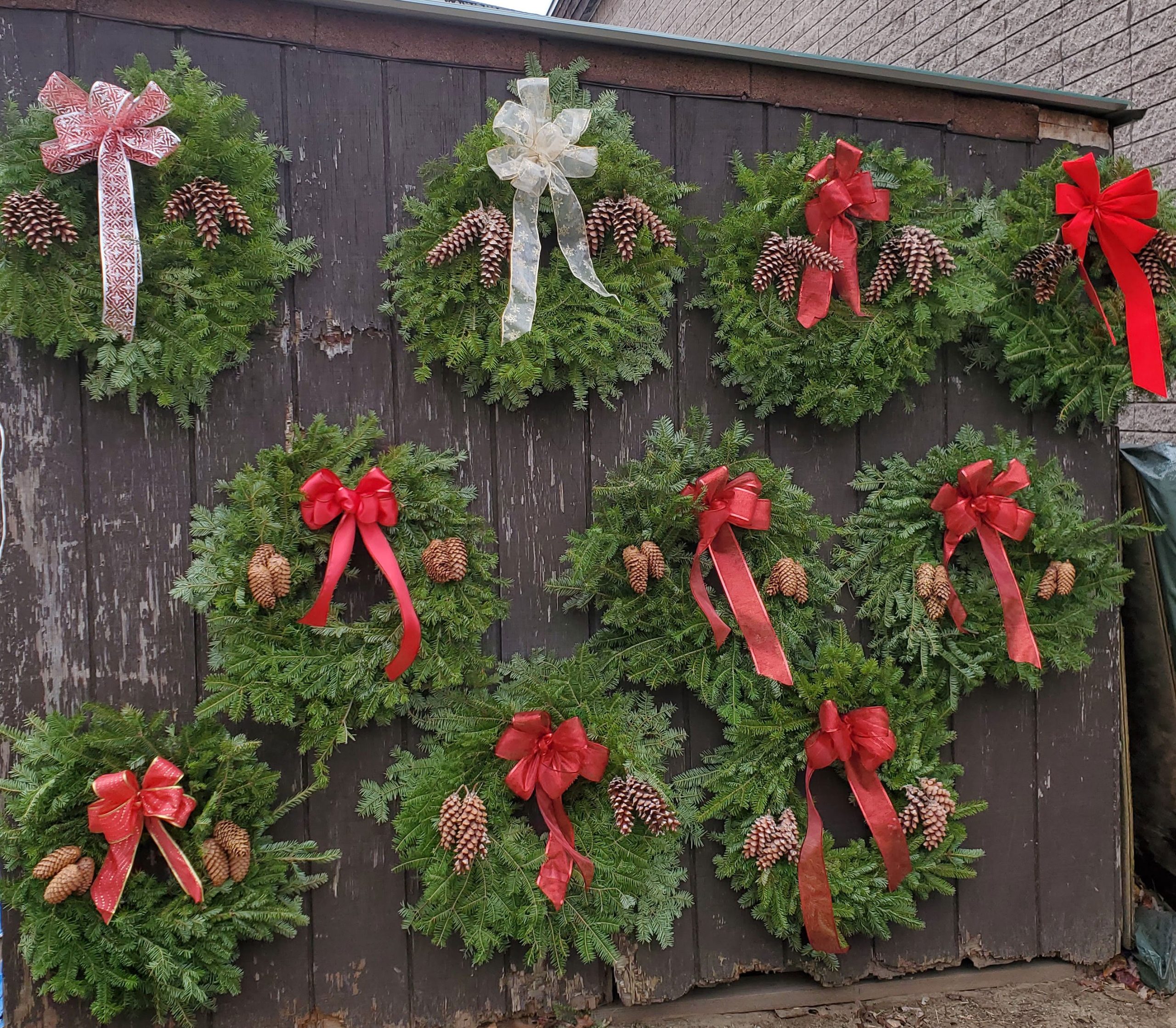 Wall with 10 wreaths hanging