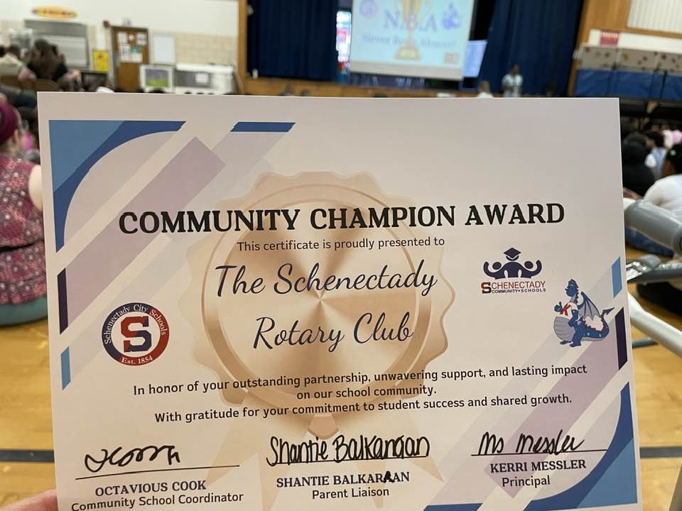 Schenectady Rotary Club Receives Community Champion Award